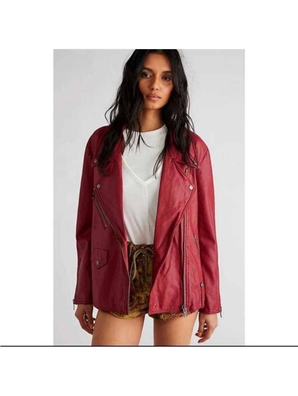 We The Free Jealousy Vegan Leather Moto Jacket – Rhubarb Red – Size Small